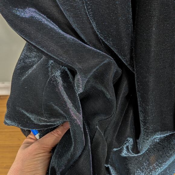 Vintage Jump Prom Dress Maxi Ball Gown 4 Blue Black Y2K Metallic Princess Goth - Picture 9 of 14